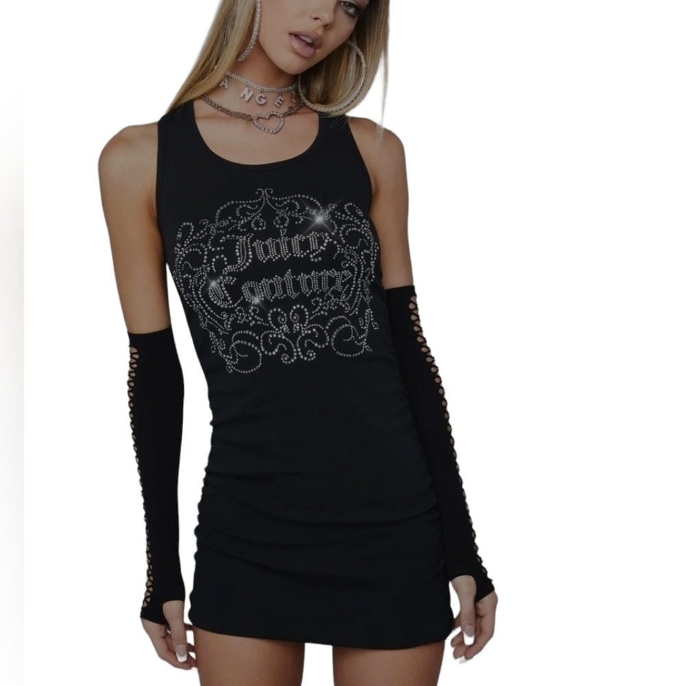 Juicy Couture Rhinestone Bling Shirred Tank Dress Black NWT M - Picture 4 of 11